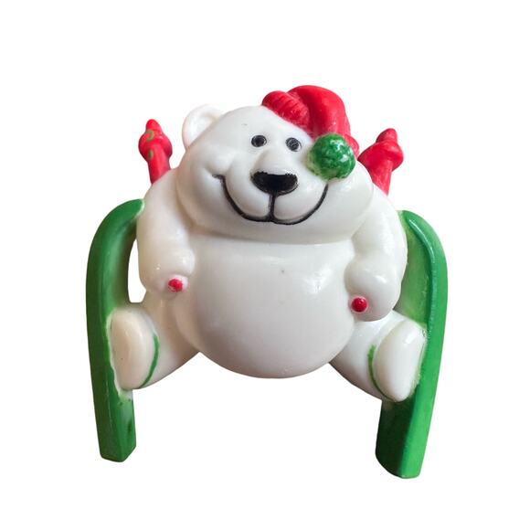 Vintage 80s Russ Polar Bear Pin - Skiing Holiday Winter Snow - Signed - Picture 1 of 10